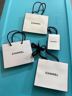CHANEL White Mini & Small Shopping Bags with Black Rope Handles